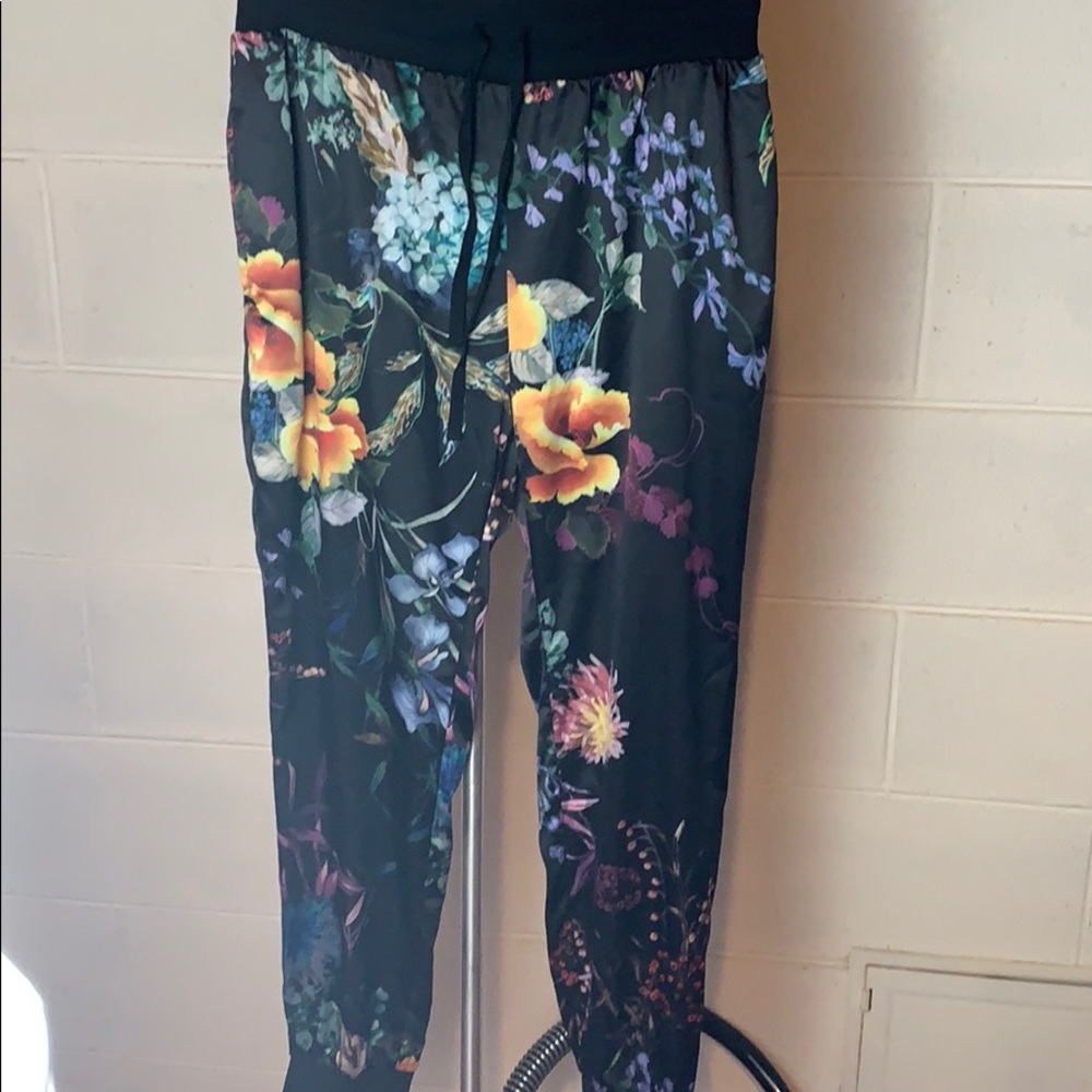 Floral silk joggers